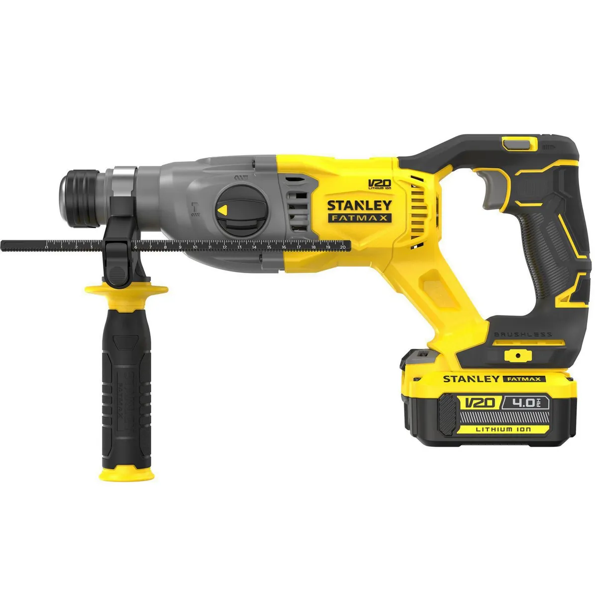 STANLEY - Rotomartillo Inalámbrico sds plus 20v 2.0 J Brushless + 2 Baterías 4 ah
