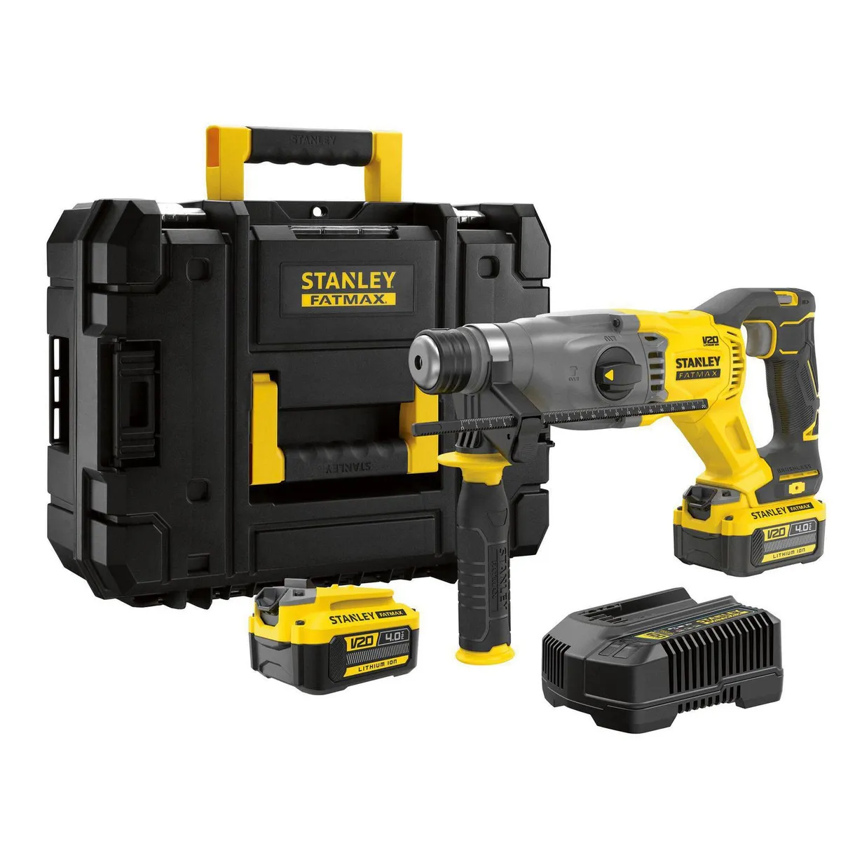 STANLEY - Rotomartillo Inalámbrico sds plus 20v 2.0 J Brushless + 2 Baterías 4 ah