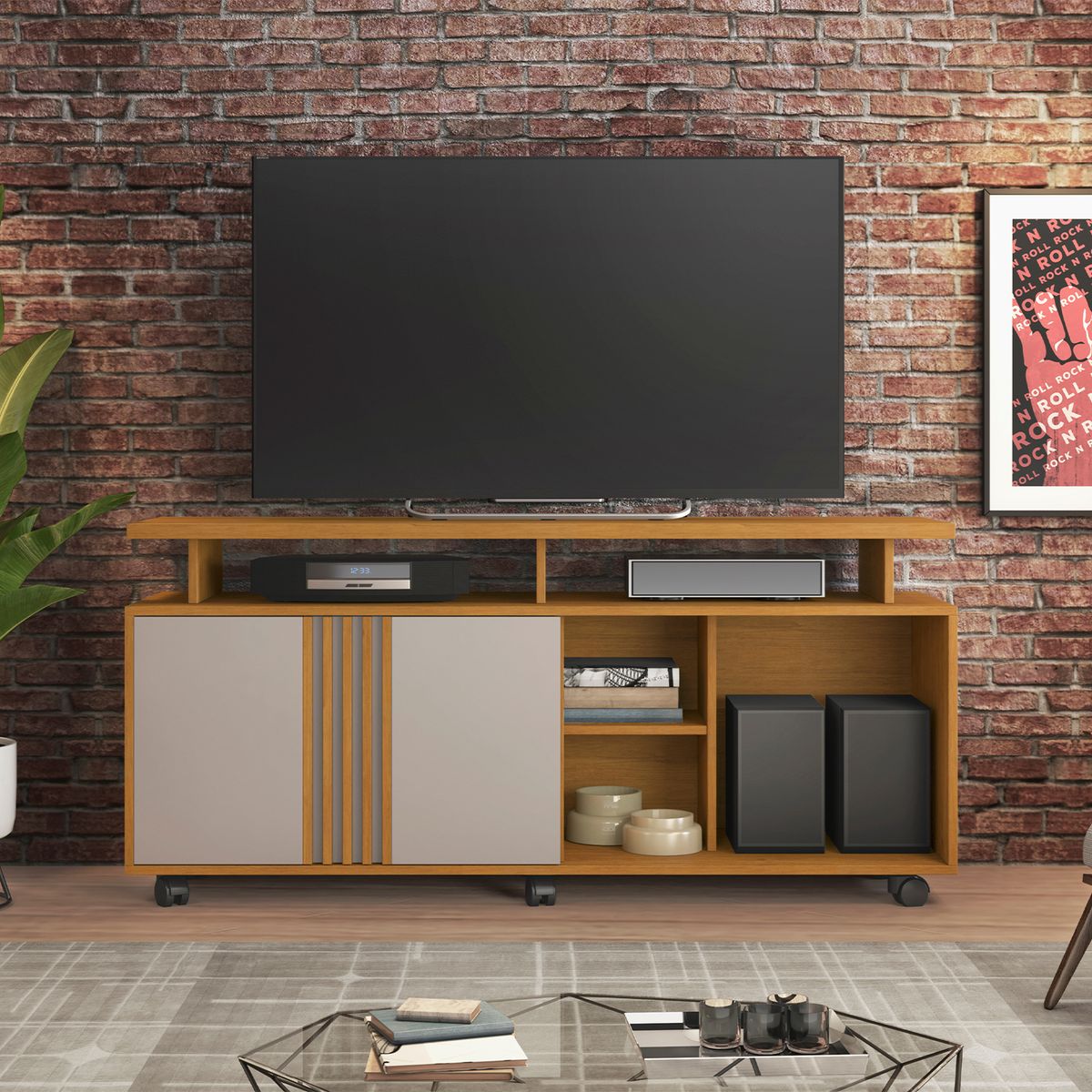 DI PORETTI - Rack TV 58 " Humor Café/Gris 136x64x39 cm