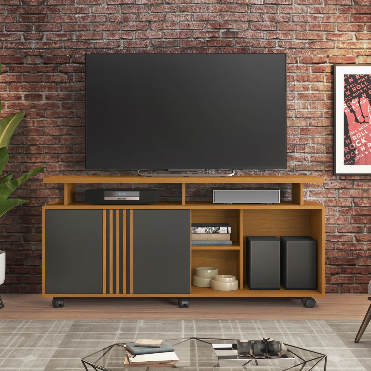 DI PORETTI - Rack TV 58 " Humor Café/Gris 136x64x39 cm