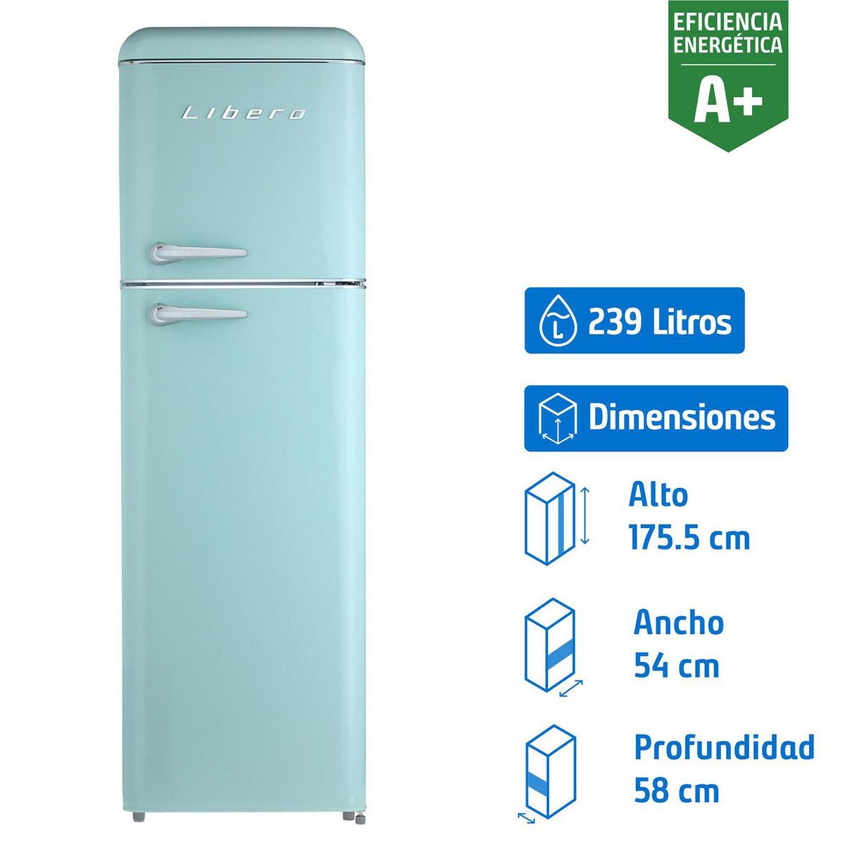 LIBERO - Refrigerador Top Freezer Frío Directo 239 Litros Menta LRT-280DFMR