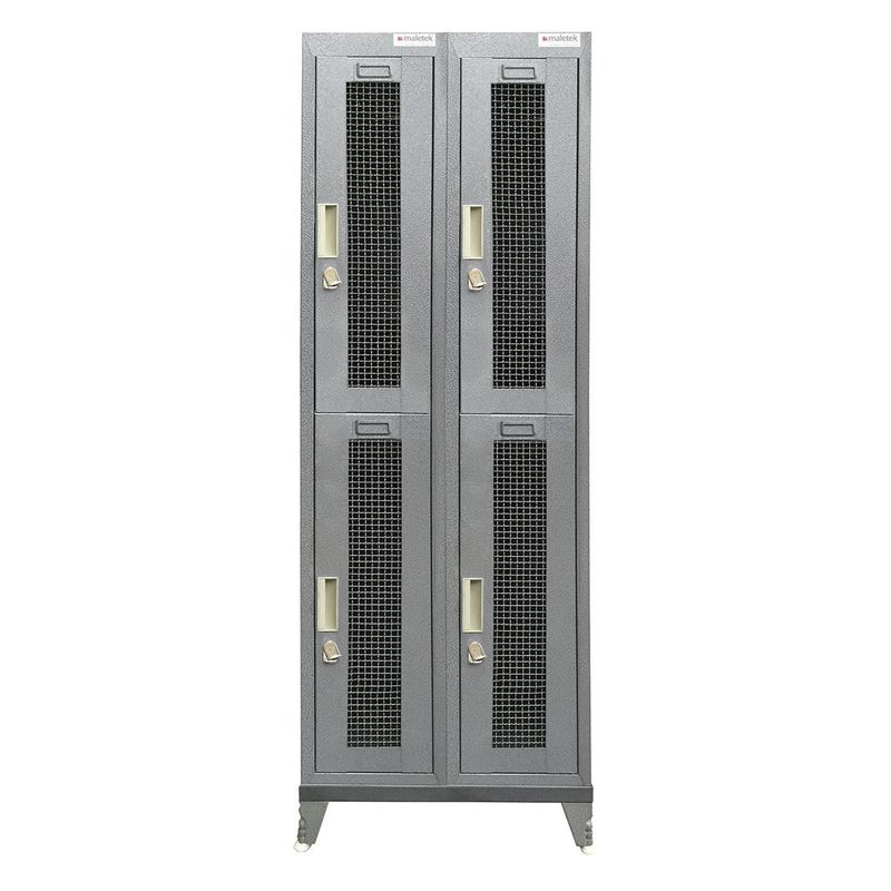 MALETEK - Locker Metálico 2 Cuerpos Puerta Malla 4 Puerta(s) 56,5x166x52 cm Gris