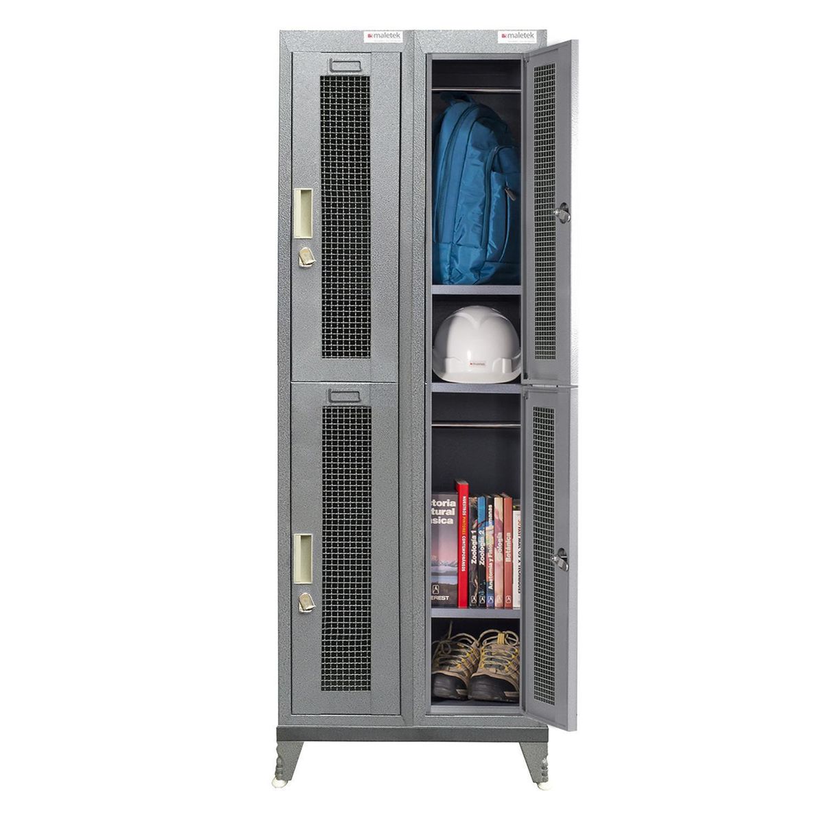 MALETEK - Locker Metálico 2 Cuerpos Puerta Malla 4 Puerta(s) 56,5x166x52 cm Gris