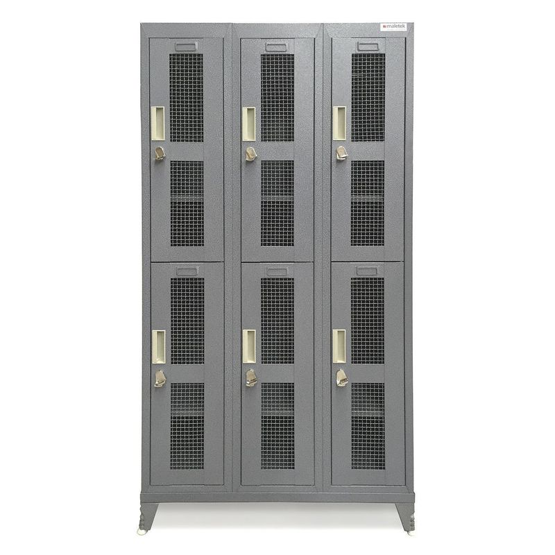 MALETEK - Locker Metálico 3 Cuerpos Puerta Malla 6 Puerta(s) 83x166x52 cm Gris