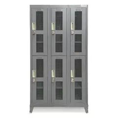 MALETEK - Locker Metálico 3 Cuerpos Puerta Malla 6 Puerta(s) 83x166x52 cm Gris