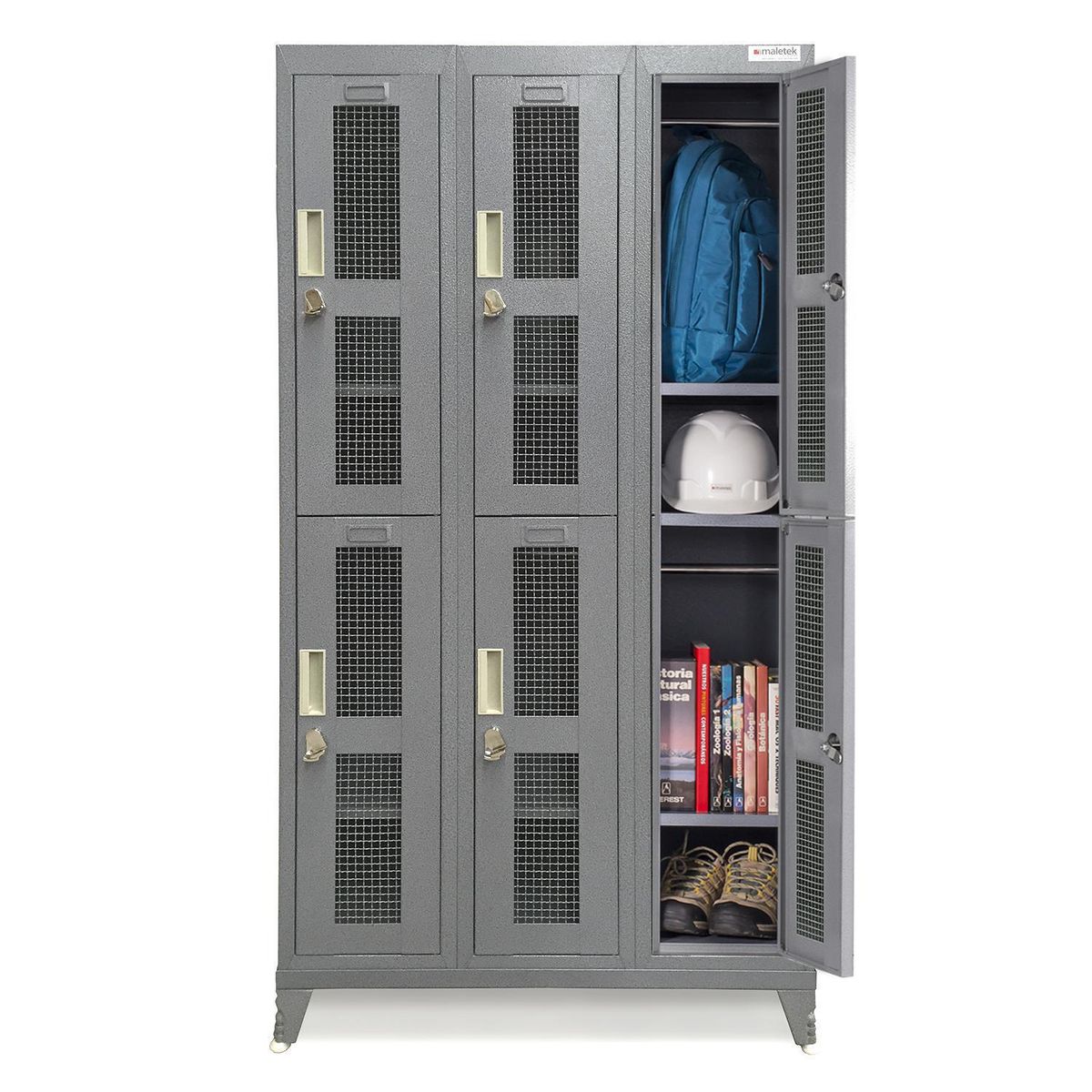 MALETEK - Locker Metálico 3 Cuerpos Puerta Malla 6 Puerta(s) 83x166x52 cm Gris