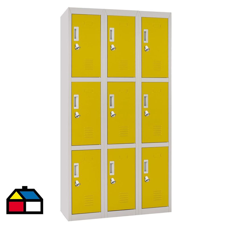 MALETEK - Locker Officelock 3 Cuerpos 9 Puerta(s) 83x166x53 cm Amarillo