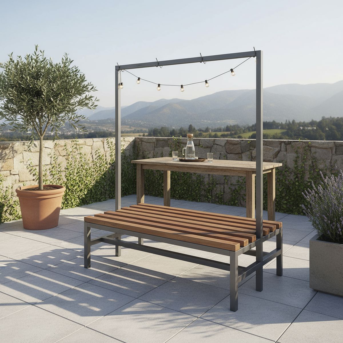 MALETEK - Banqueta para Terraza Madera Café 180x150 cm