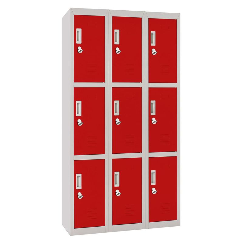 MALETEK - Locker Officelock 3 Cuerpos 9 Puerta(s) 83x166x53 cm Rojo