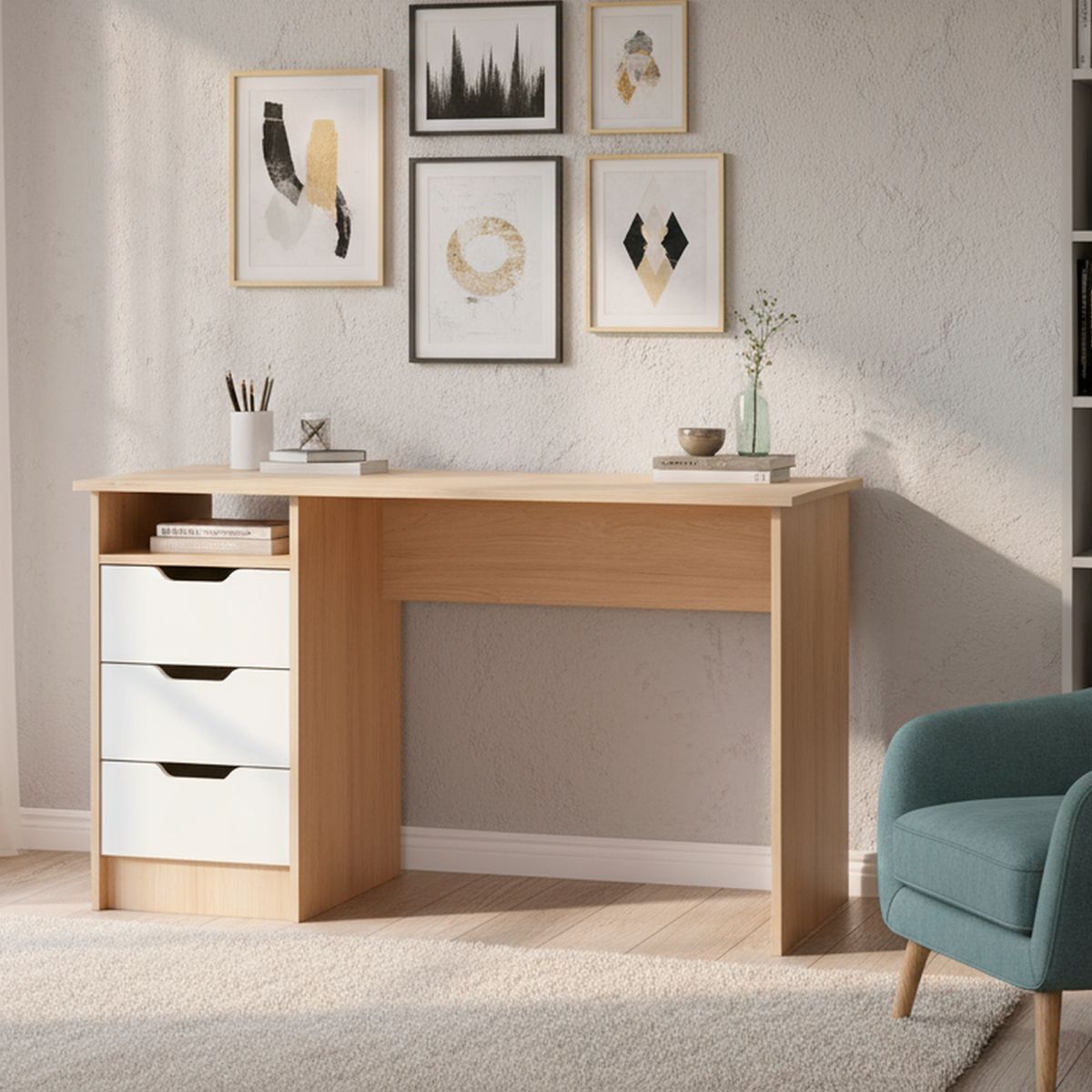 MOBIKIT - Escritorio Granada Carvalo- Blanco 120X50X75