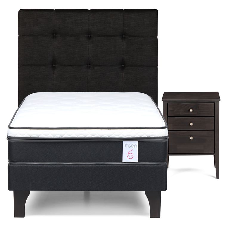 Cama 1.5 Plazas Europea New Style 6 + Respaldo + Velador