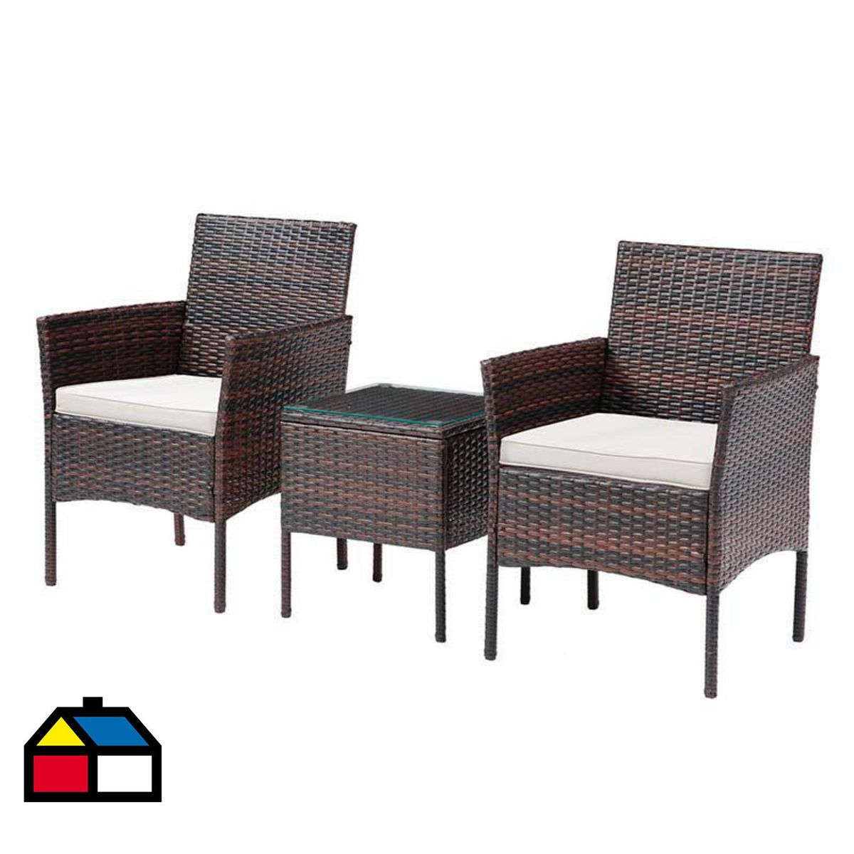 VEKKAHOME - Juego de Balcón de Terraza Beltran 2 Personas Café /Beige