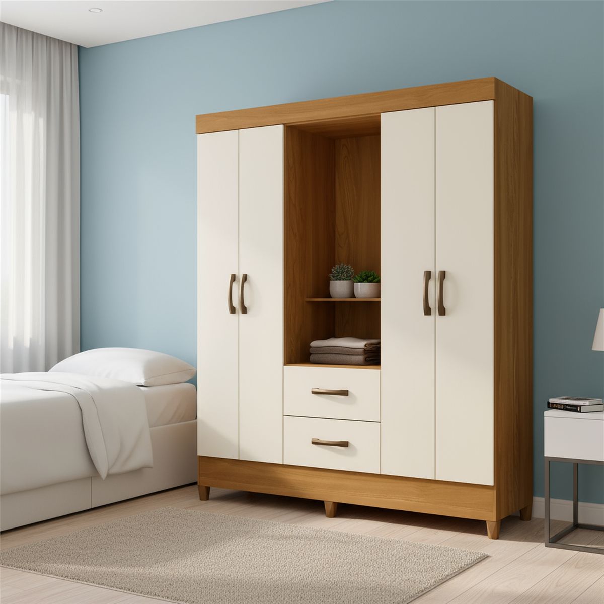 VEKKAHOME - Clóset Reus 4 Puerta(s) 2 Cajón(es) 2 Repisa(s) 47x181x147 cm Blanco