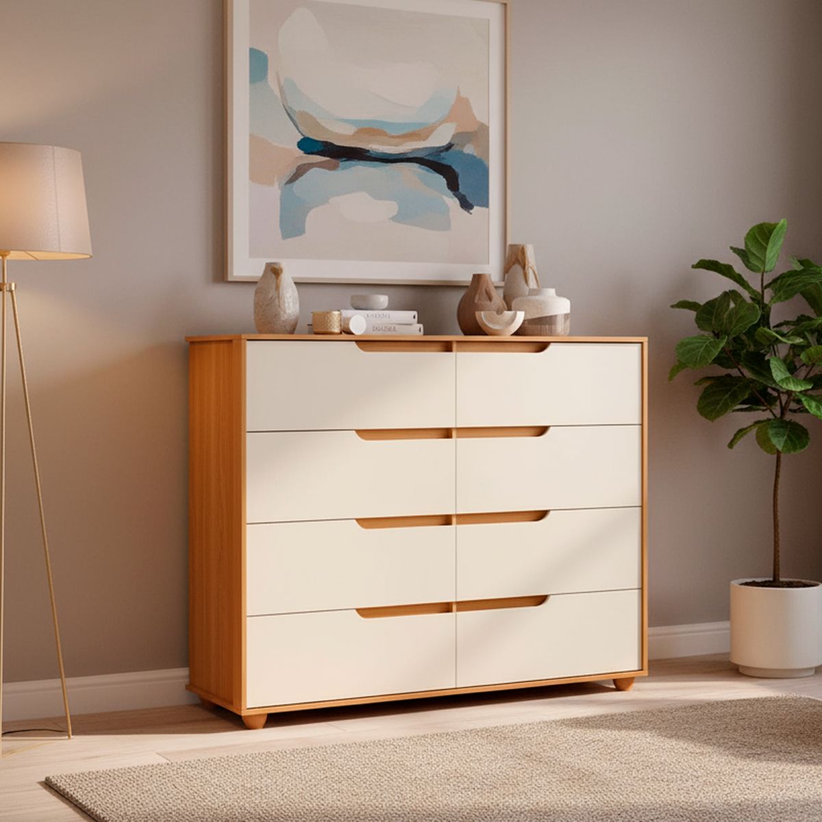 VEKKAHOME - Cómoda 8 Cajón(es) Rio 136x116x45 cm Café