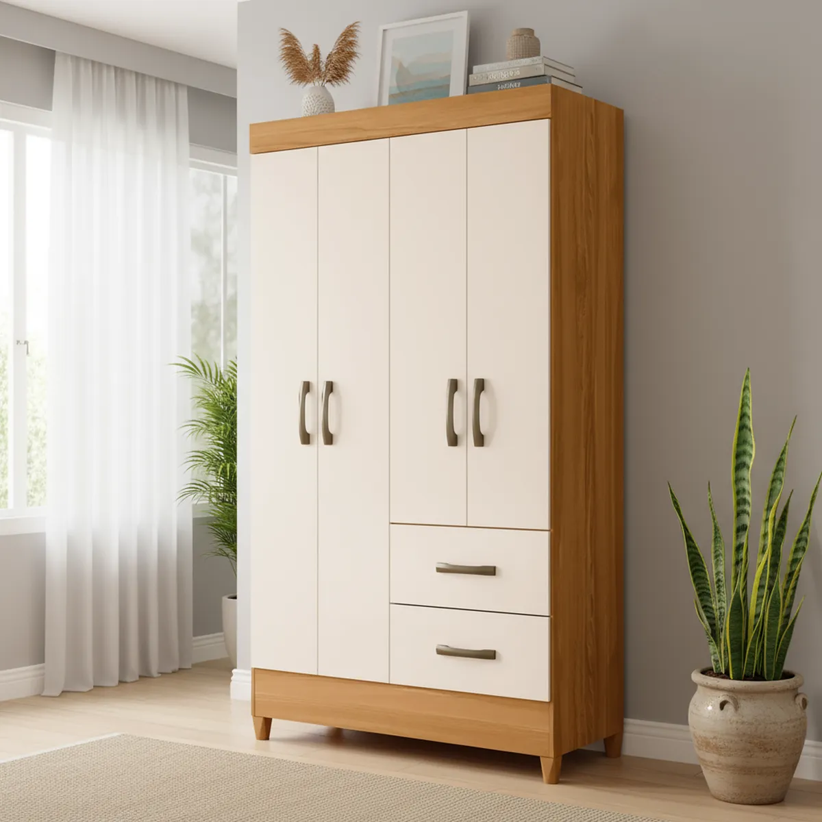 VEKKAHOME - Clóset Porto 6 Puerta(s) 2 Cajón(es) 6 Repisa(s) 47x181x98 cm Blanco