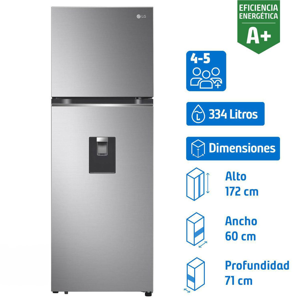 LG - Refrigerador Top Freezer No Frost 344 Litros Platinum Silver VT34WPP