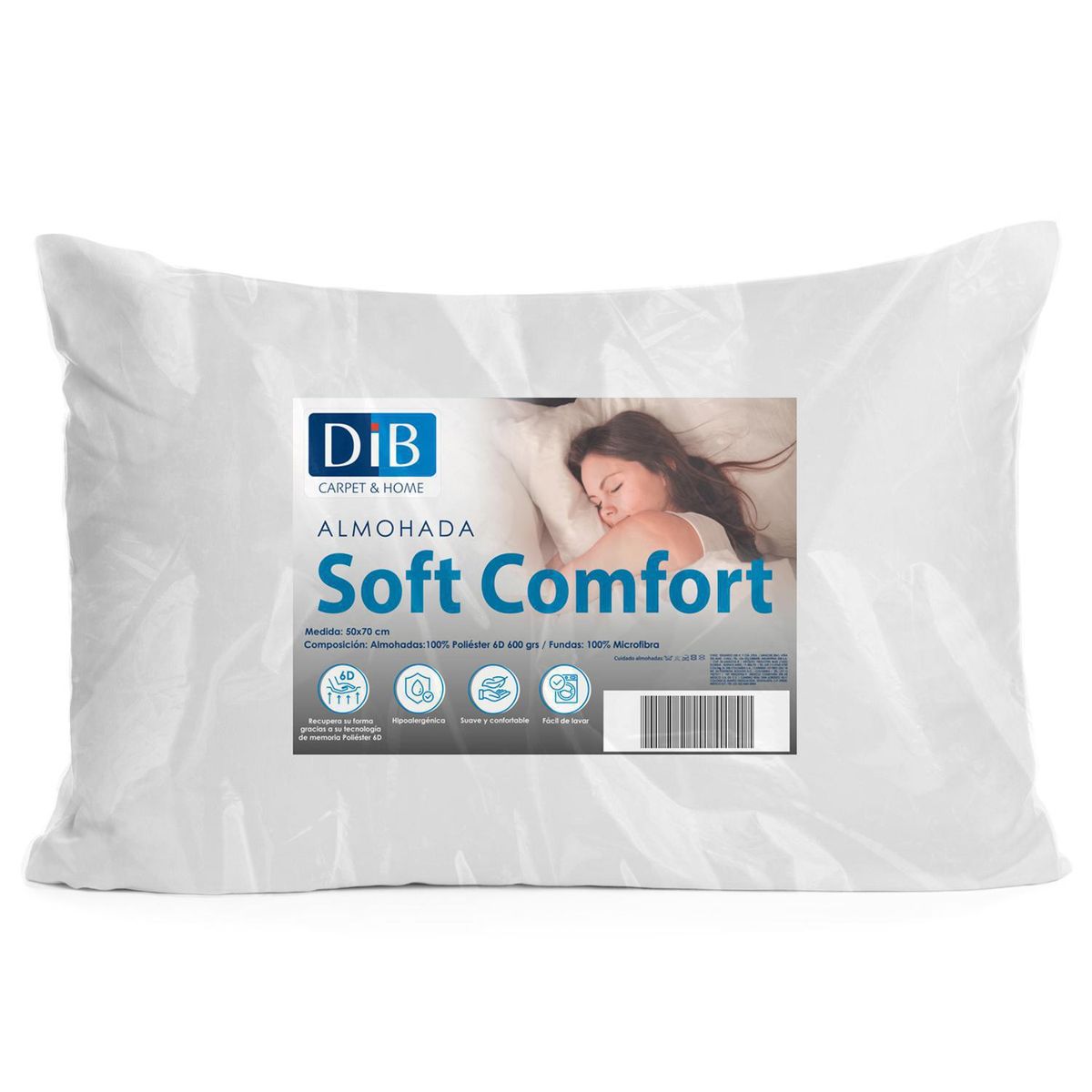 DIB - Almohada Soft Comfort de Poliéster para Dormir 70x50 cm