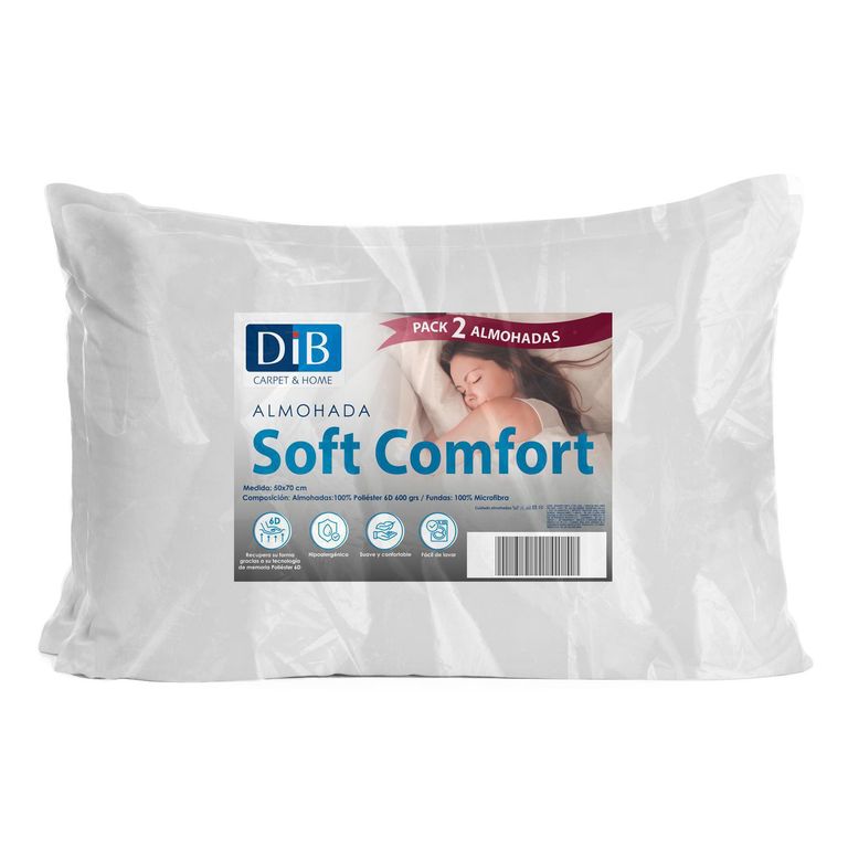 Pack de 2 Almohadas Soft Comfort de Poliéster para Dormir 70x50 cm