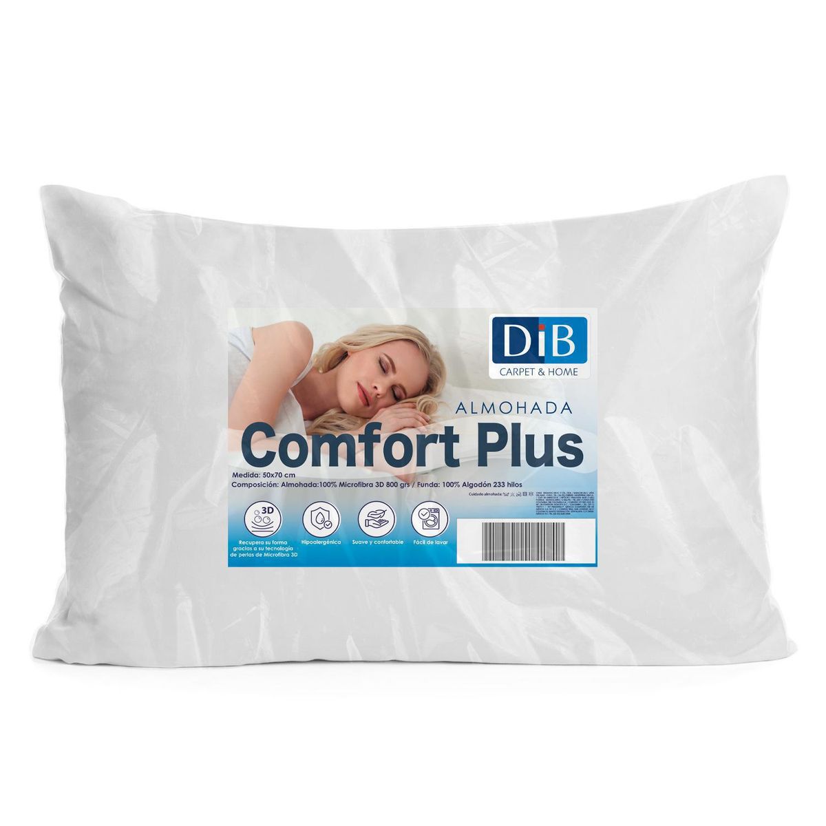 DIB - Almohada Comfort de Fibra sintética para Dormir 70x50 cm