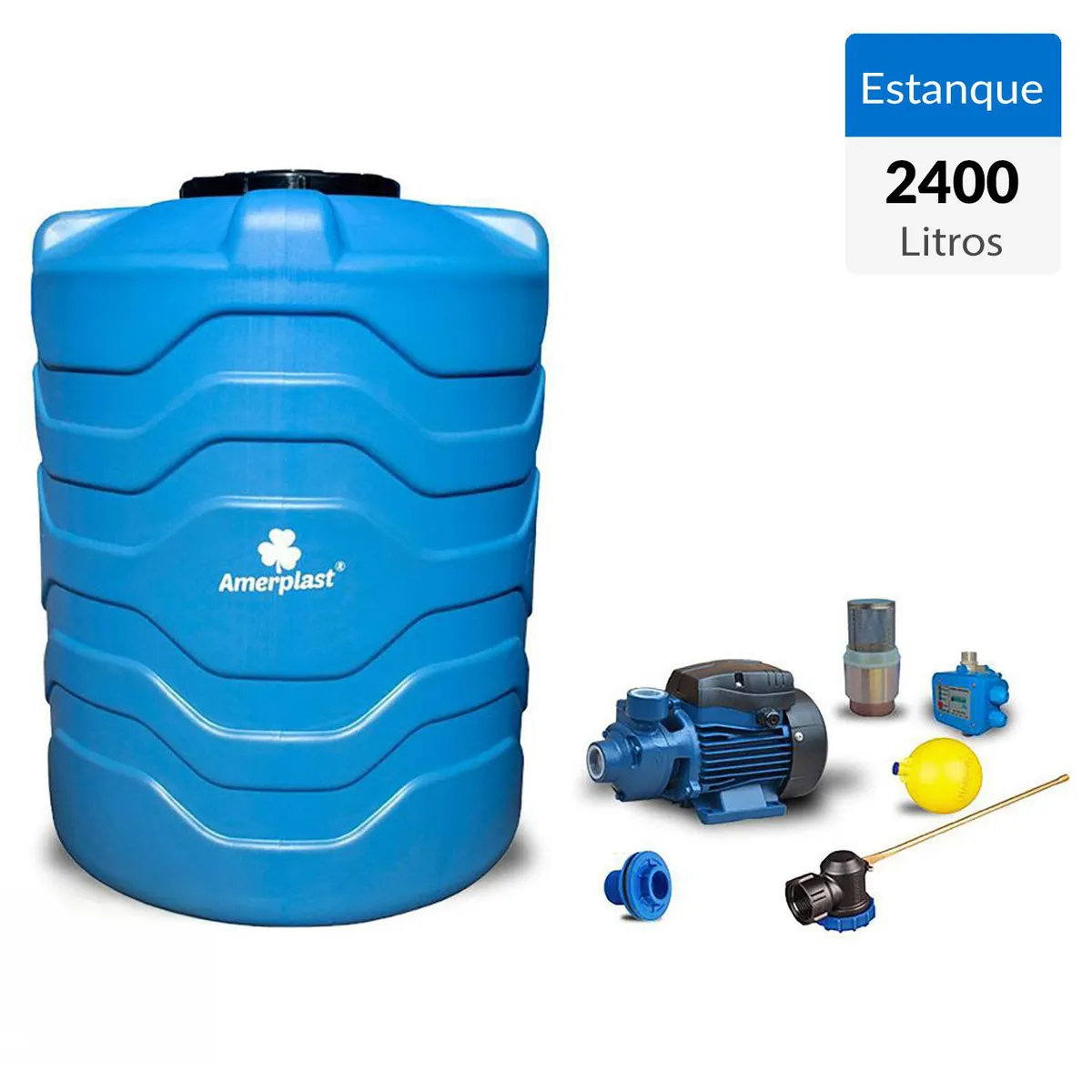 AMERPLAST - Estanque Antibacterial Tricapa 2400 L + Kit Bomba 1 Hp