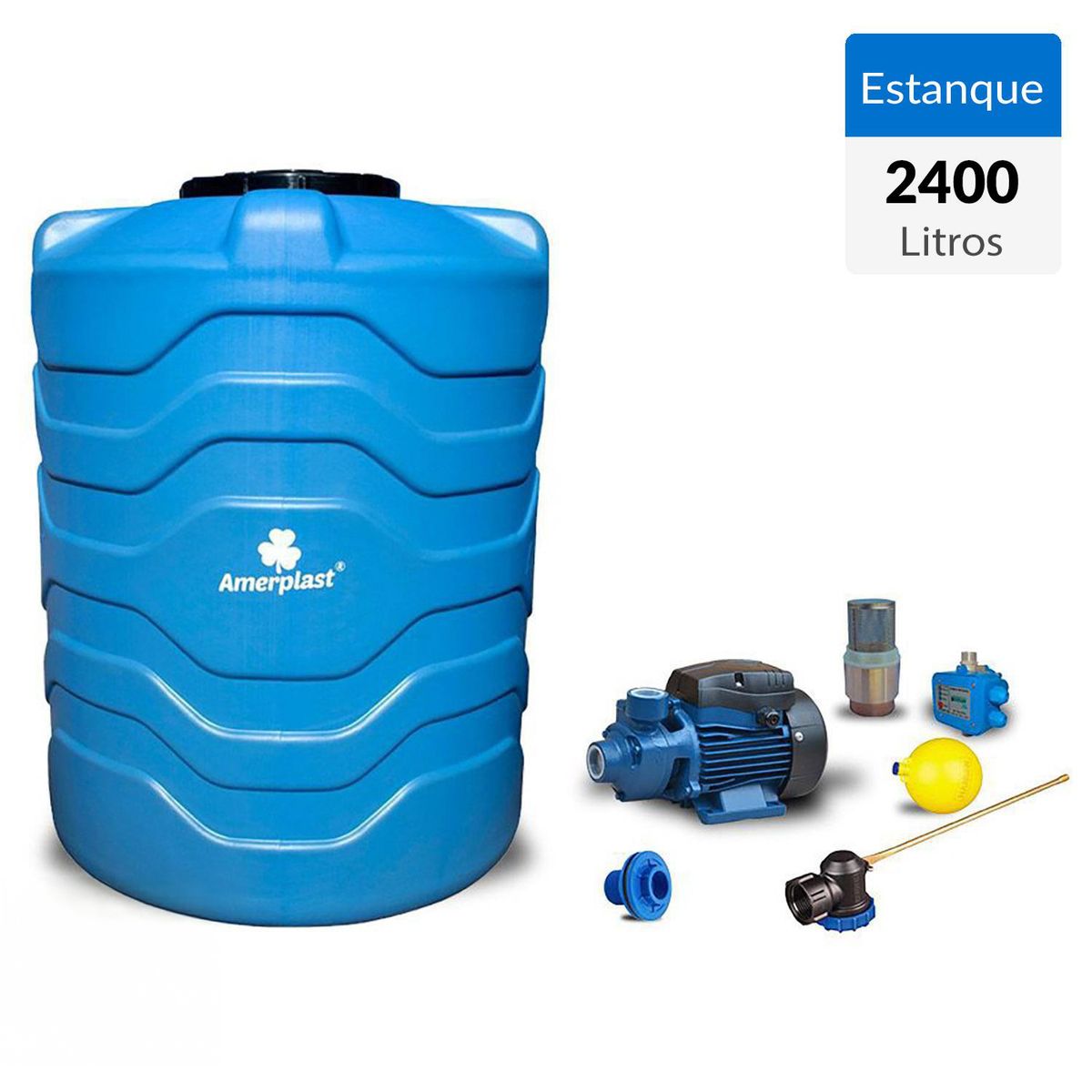 AMERPLAST - Estanque Antibacterial Tricapa 2400 L + Kit Bomba 1 Hp