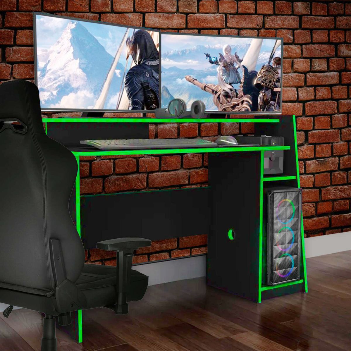 HOGA - Escritorio Kratos 130x90x55 cm Negro Verde