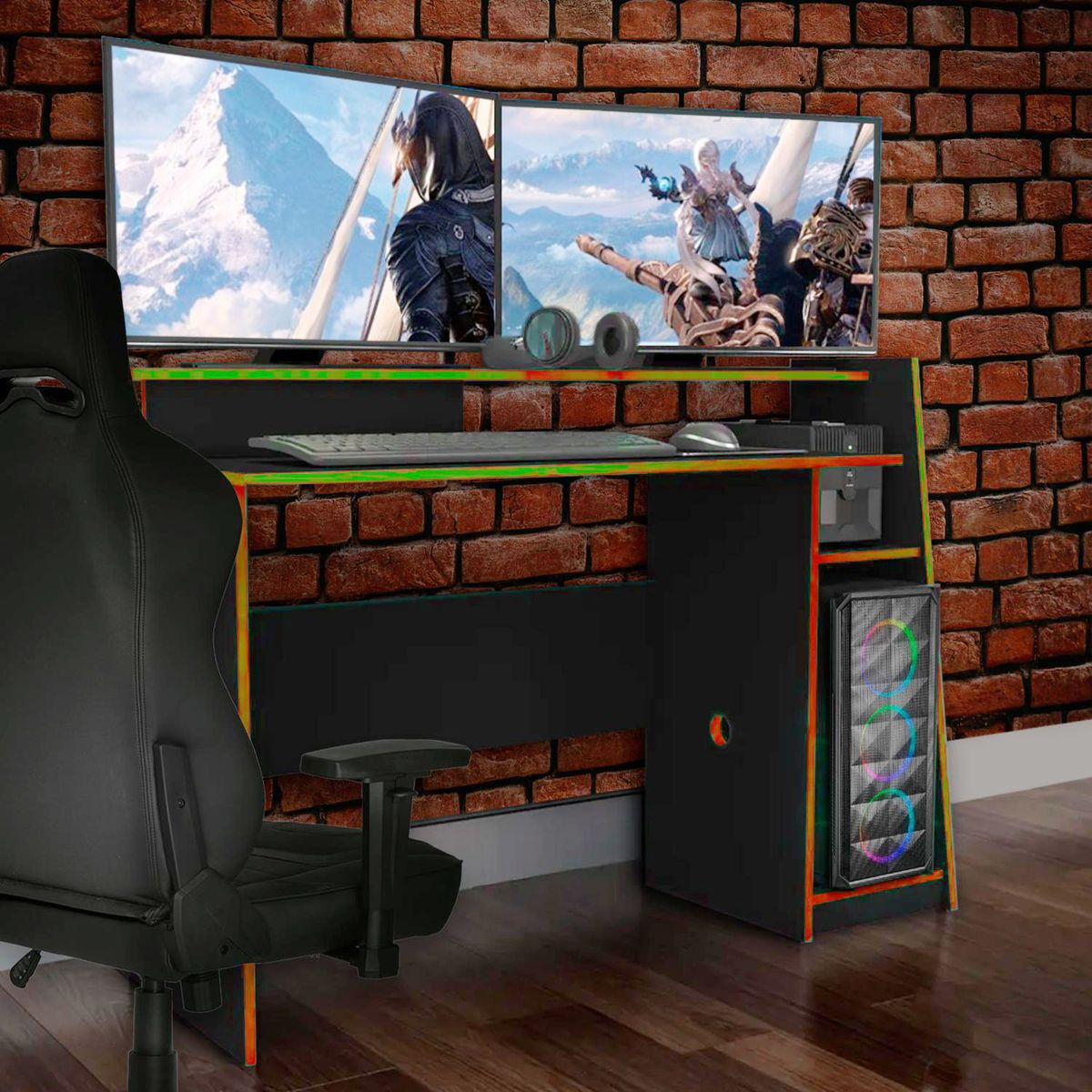 HOGA - Escritorio Kratos 130x90x55 cm Negro Rojo