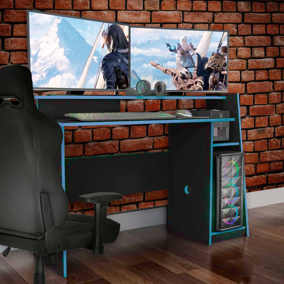 HOGA - Escritorio Kratos 130x90x55 cm Negro Azul