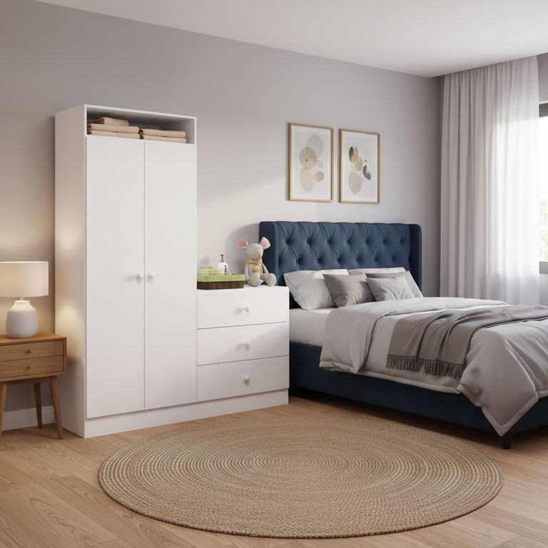 BE DESIGN Clóset Pimpolho 2 Puerta(s) 3 Cajón(es) 1 Repisa(s) 120x161.5x40 cm Blanco