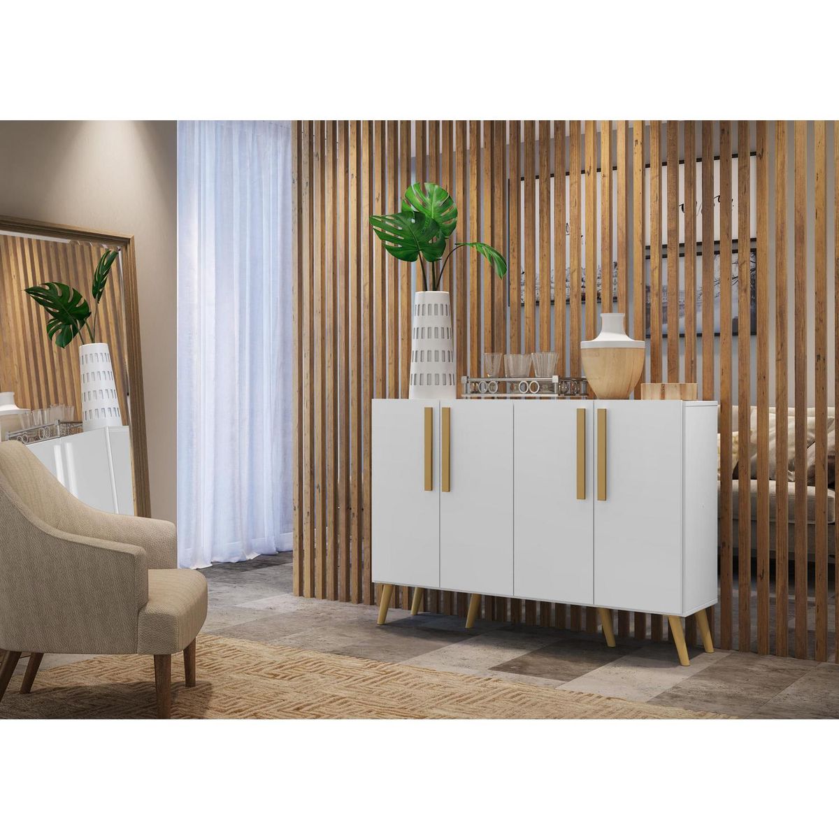 BE DESIGN - Buffet retro Viena 4 puertas blanco