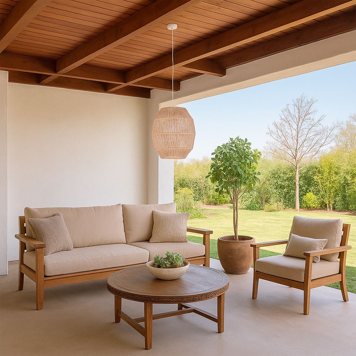 CAROLD STEVENS - Lámpara Colgante Jaen Ecoluz Fibras Naturales Beige