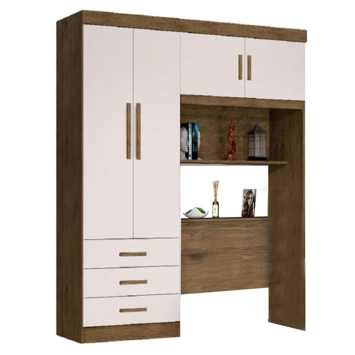 BE DESIGN - Clóset Respaldo 4 Puerta(s) 3 Cajón(es) 3 Repisa(s) 157.6x200x46.5 cm Cedro/Perla