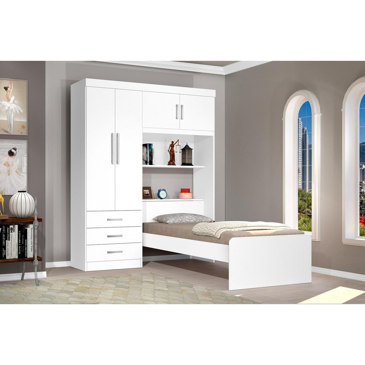 BE DESIGN - Clóset Respaldo 4 Puerta(s) 3 Cajón(es) 3 Repisa(s) 157.6x200x46.5 cm Blanco