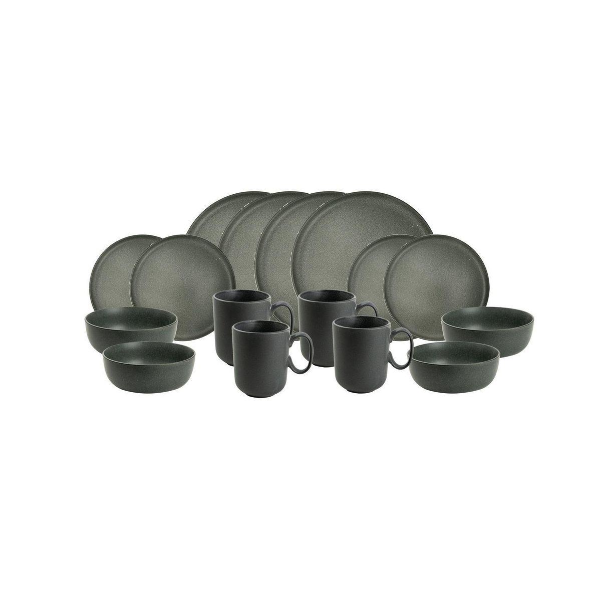 DECO EXPRESS - Juego de Loza 16 Piezas Cerámica Mate Gris