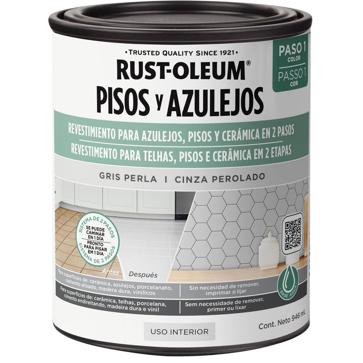 RUST OLEUM - Pintura Base para Pisos y Azulejos Tarro 0.25 galón(es) Mate Gris Perla