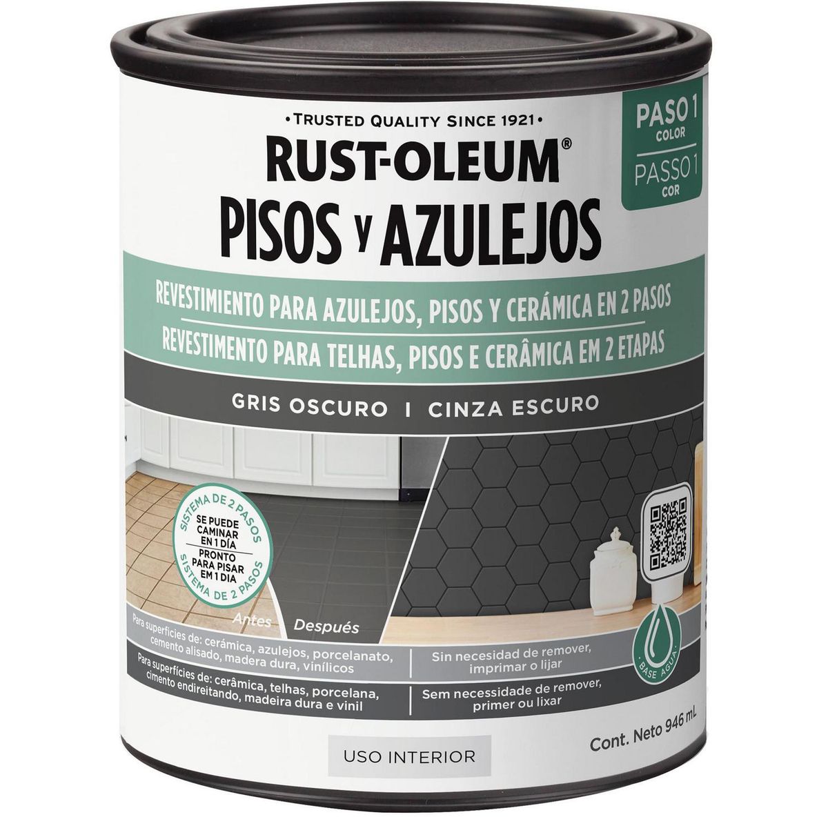 RUST OLEUM - Pintura Base para Pisos y Azulejos Tarro 0.25 galón(es) Mate Gris Oscuro