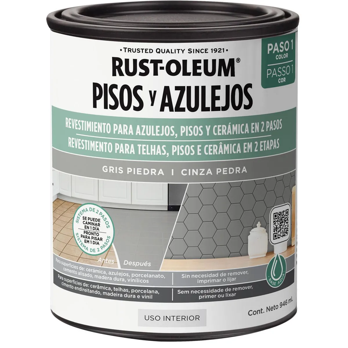 RUST OLEUM - Pintura Base para Pisos y Azulejos Tarro 0.25 galón(es) Mate Gris Piedra
