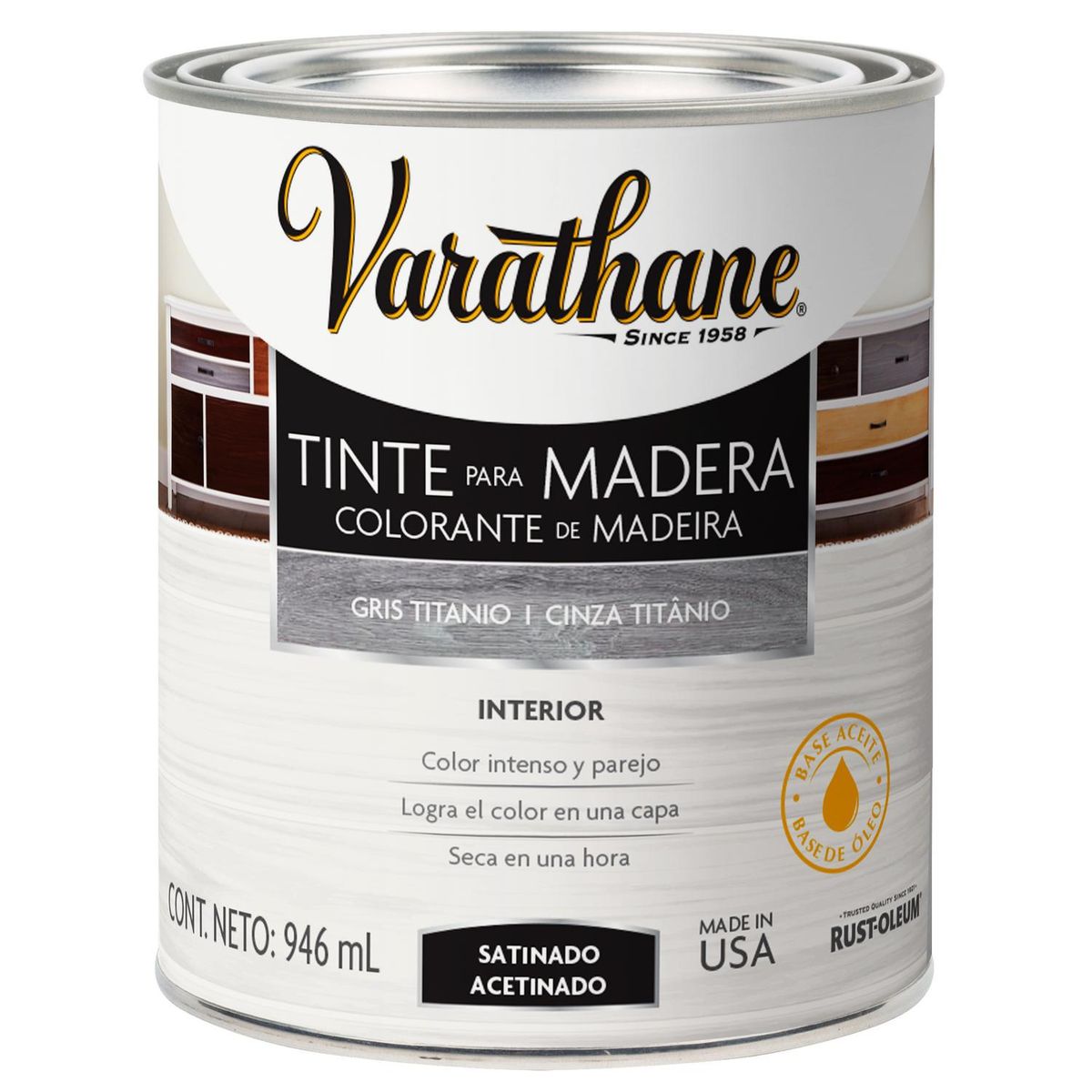 RUST OLEUM - Tinte para Madera Satinado 946 ml Gris