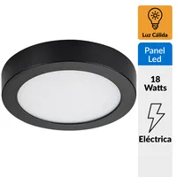 Panel Redondo LED Sobrepuesto Negro 18W Cálido