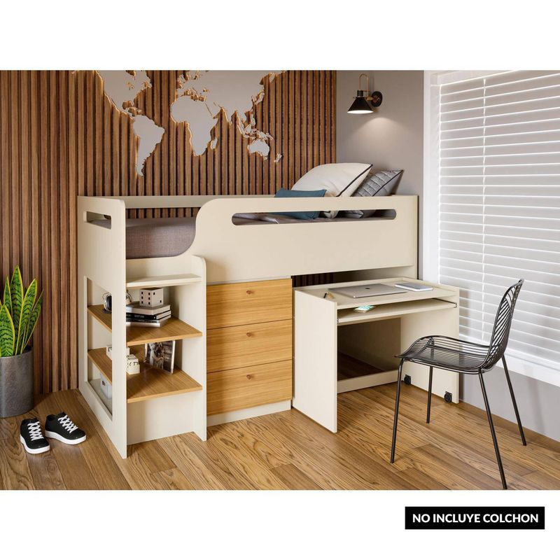 DECOCASA - Cama Americana 1 plaza Multi  Off White