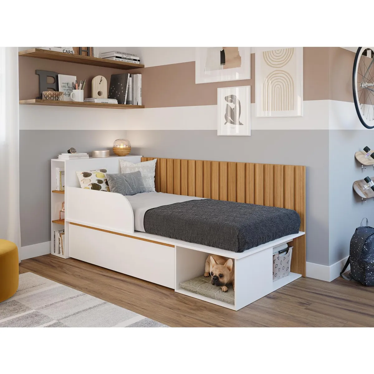 DECOCASA - Cama 1.5 plazas Americana Off White