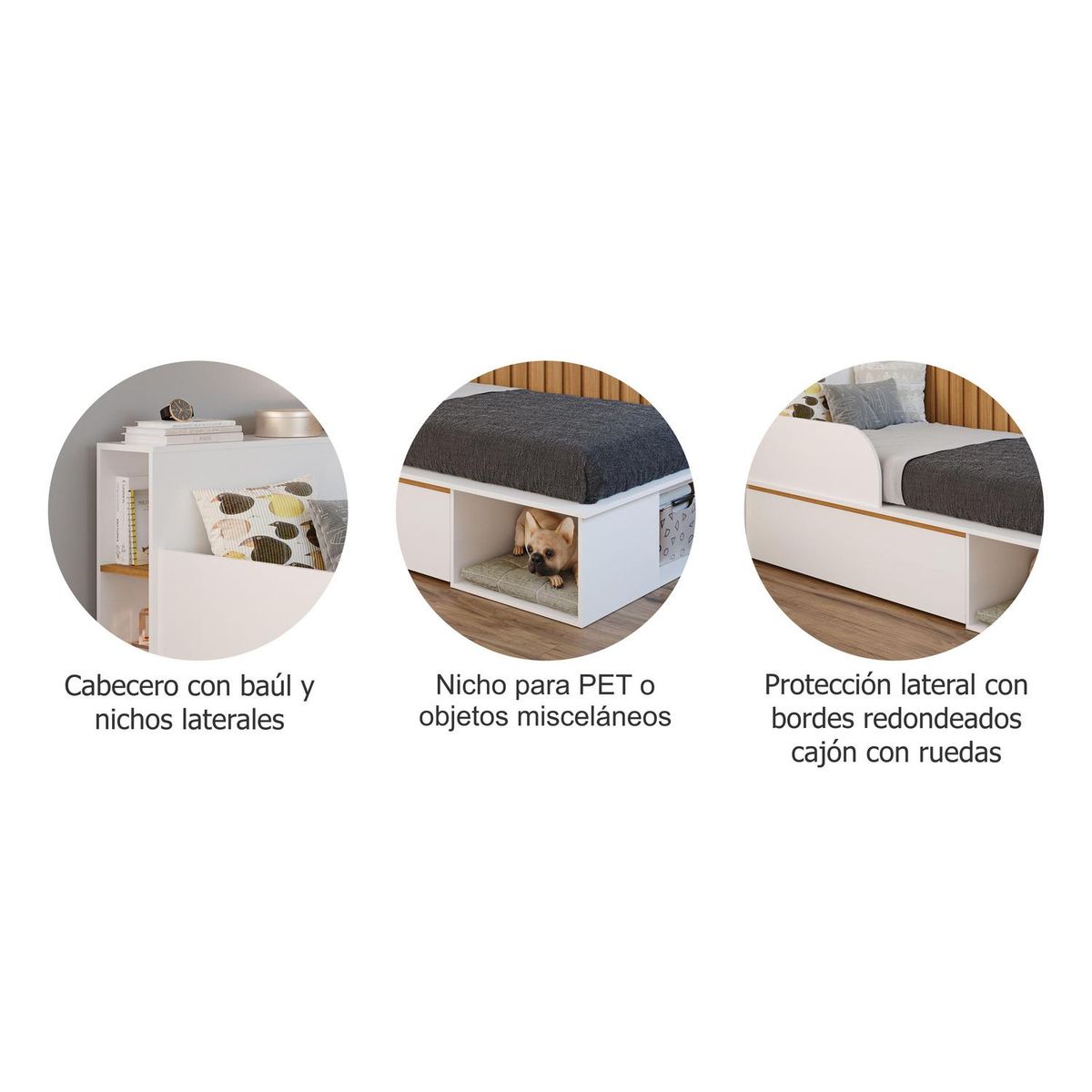 DECOCASA - Cama 1.5 plazas Americana Off White