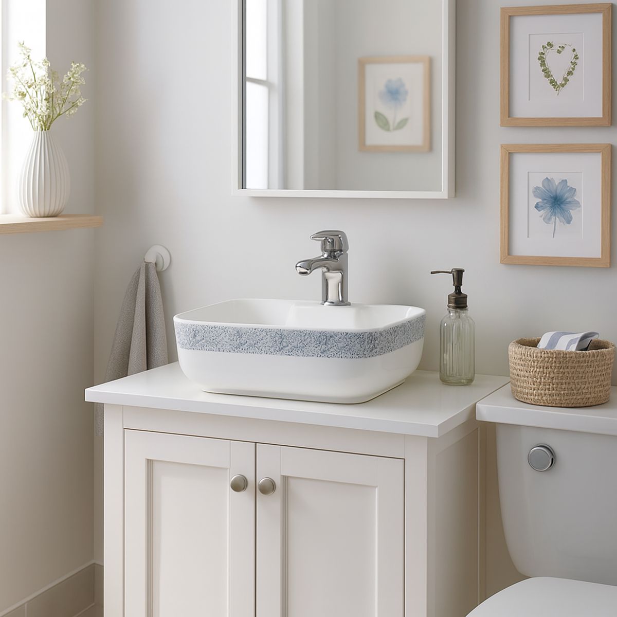 DOMSA - Lavamanos Sobrepuesto Forma Cuadrada Loza 40x15x40 cm Verde Claro