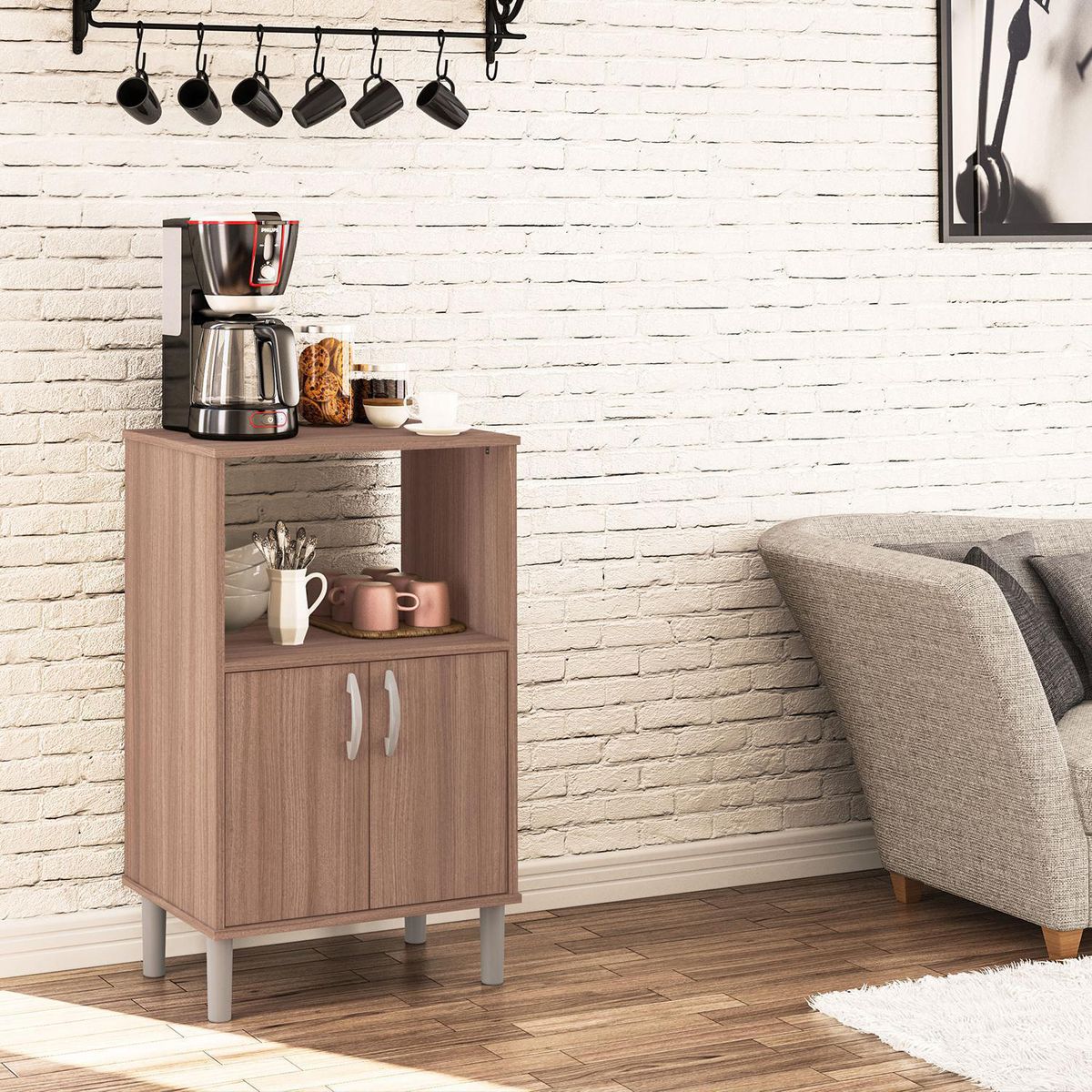 VEKKAHOME - Mueble Microondas Cadi 58x95x42 cm Café
