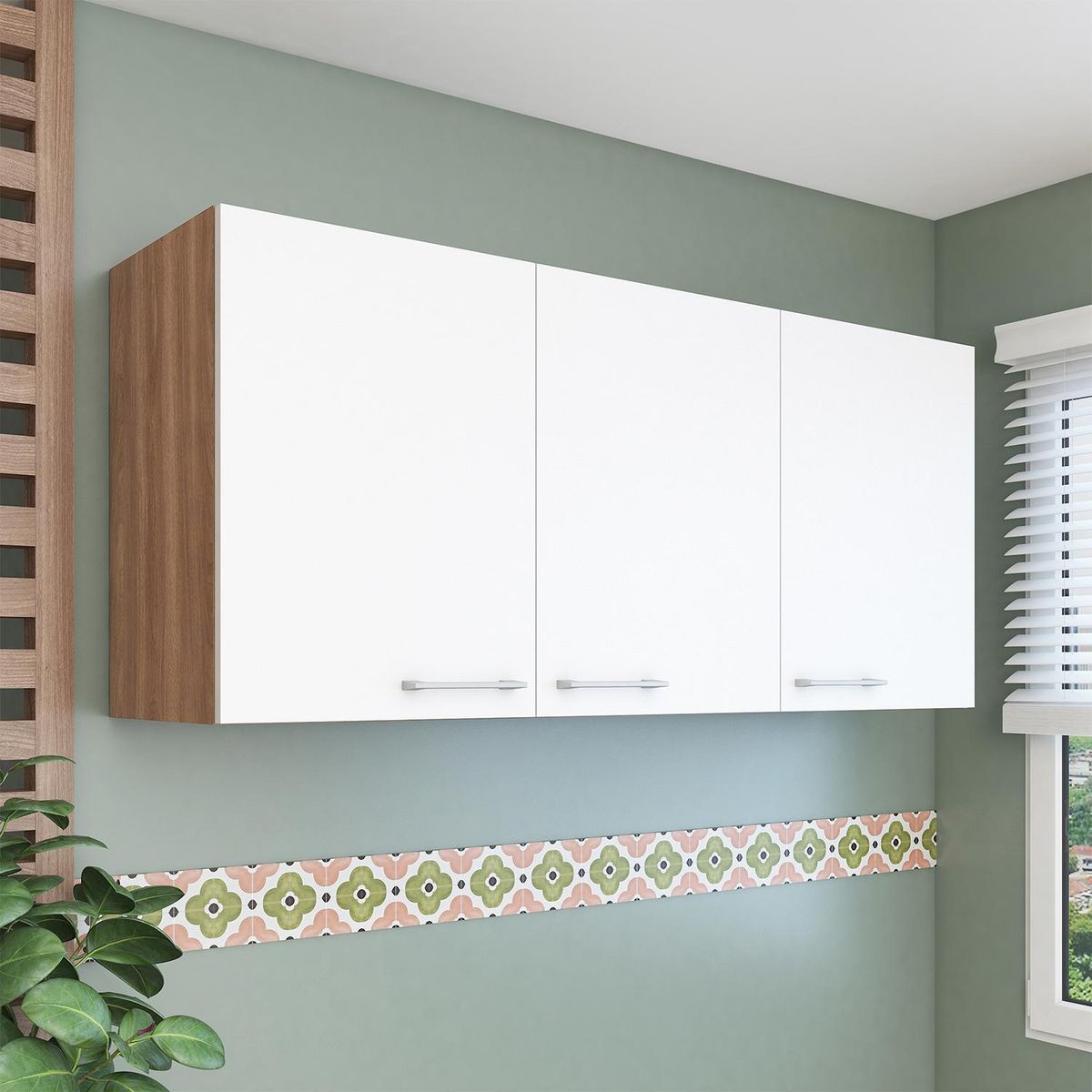 VEKKAHOME - Mueble Aéreo Lugo120x45x29 cm Blanco/Café