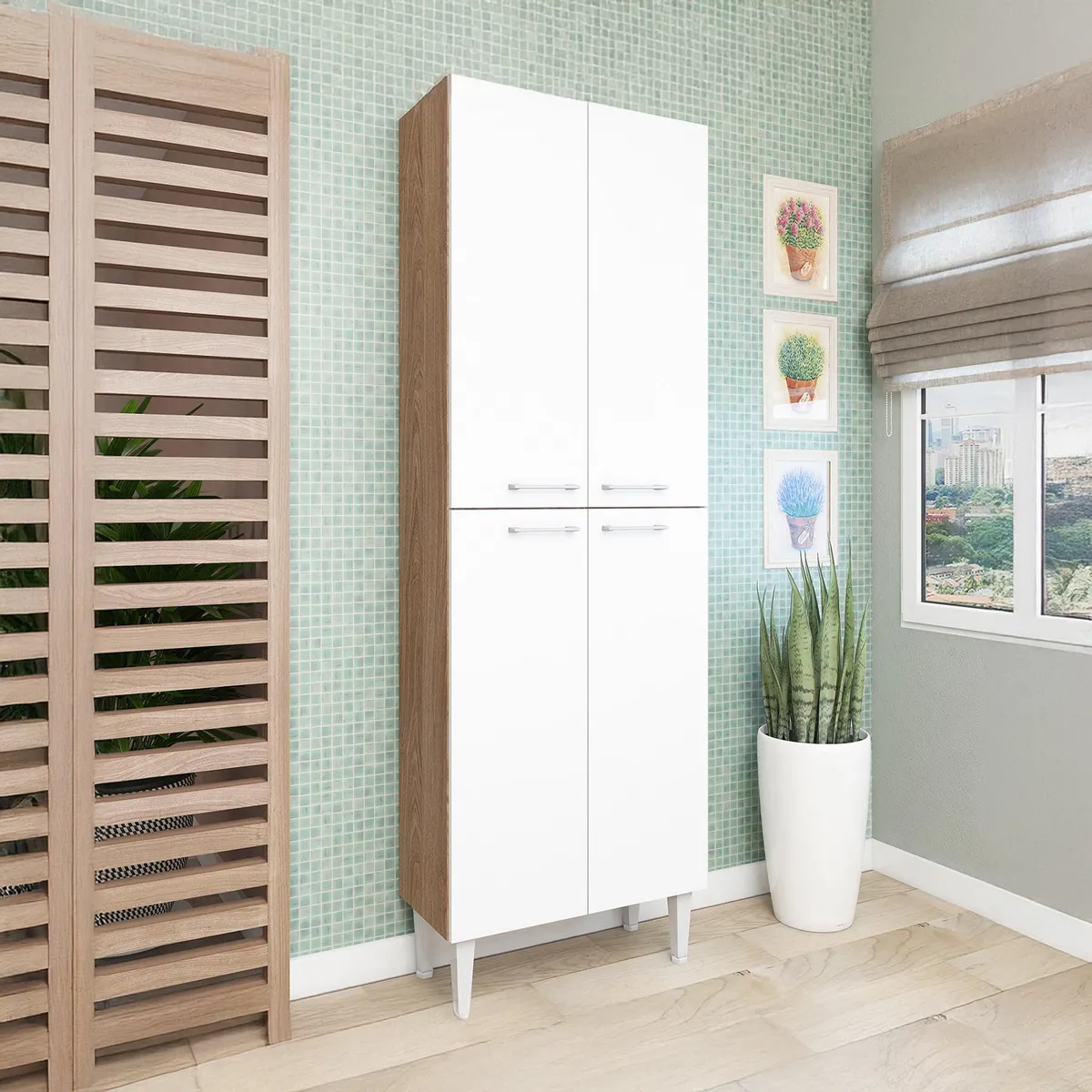 VEKKAHOME - Despensa Vic 4p 60x174x27 cm Blanco/Café