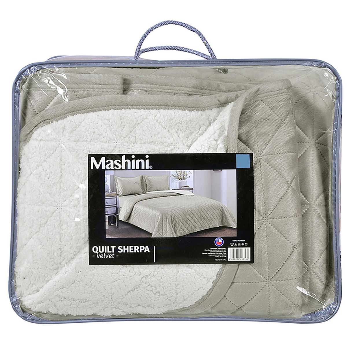 MASHINI - Cubrecama Quilt 2 plazas Velvet Sherpa Beige