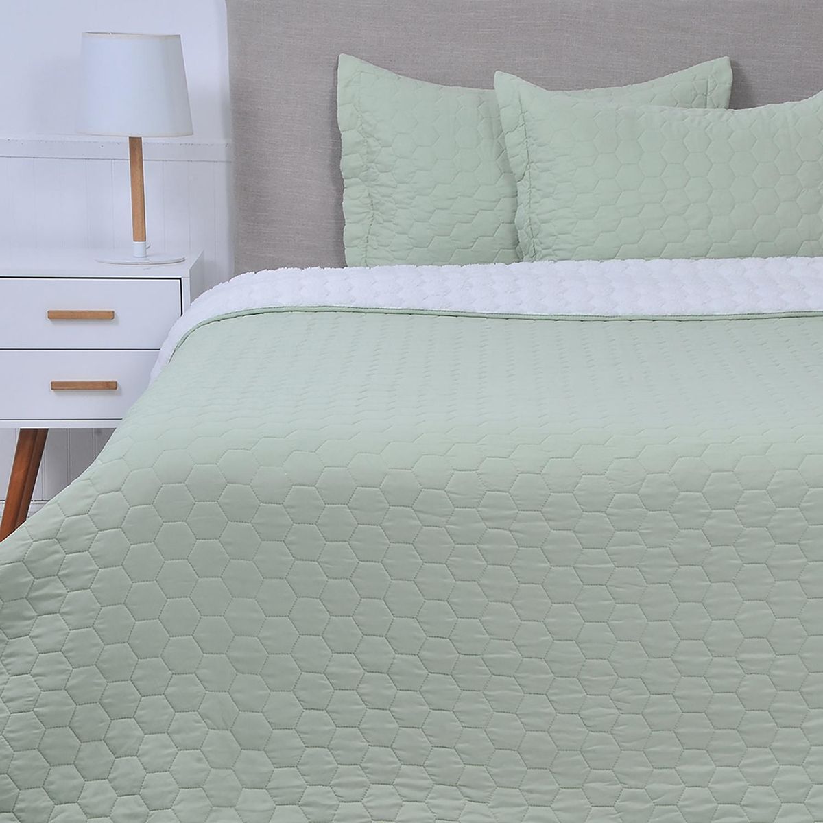 MASHINI - Cubrecama Quilt King Sherpa Verde