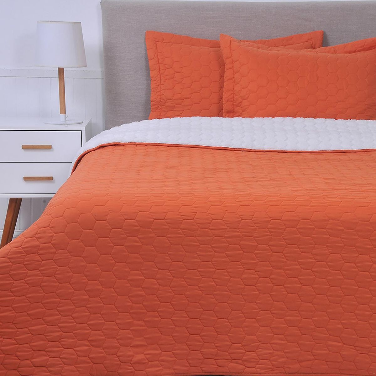 MASHINI - Cubrecama Quilt King Sherpa Naranjo