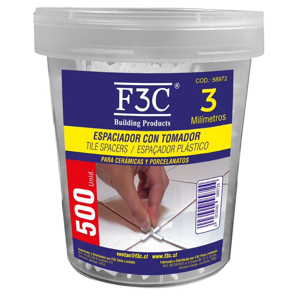 F3C - Espaciador c/tomador 3mm envase 500und